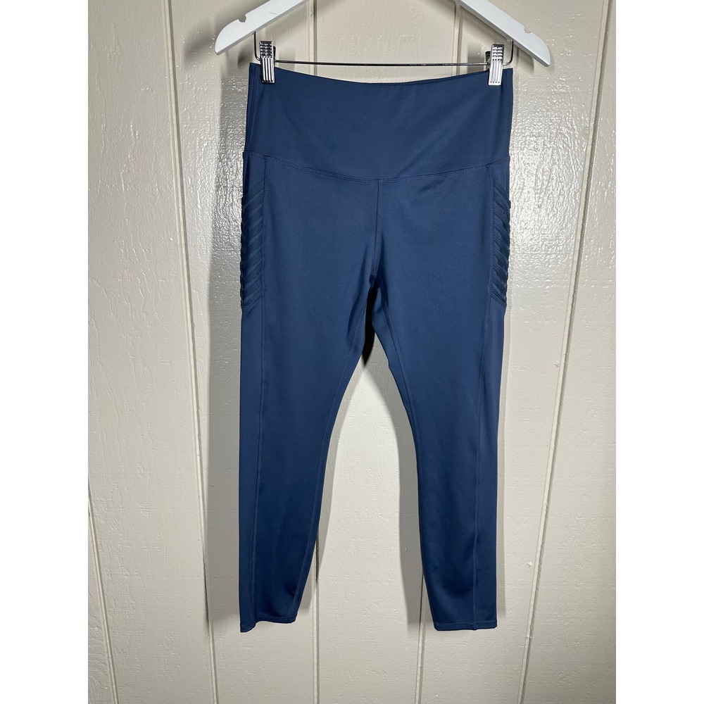 LegEnd Leggings Womens L Blue Active Moto Ribbed Pockets High Waisted 7576